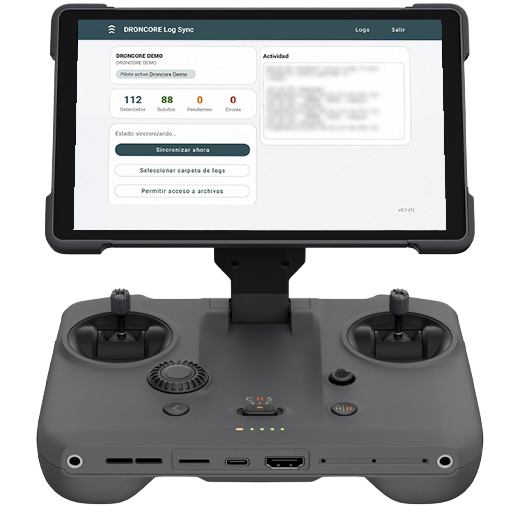 DRONCORE Log Sync App en mando DJI