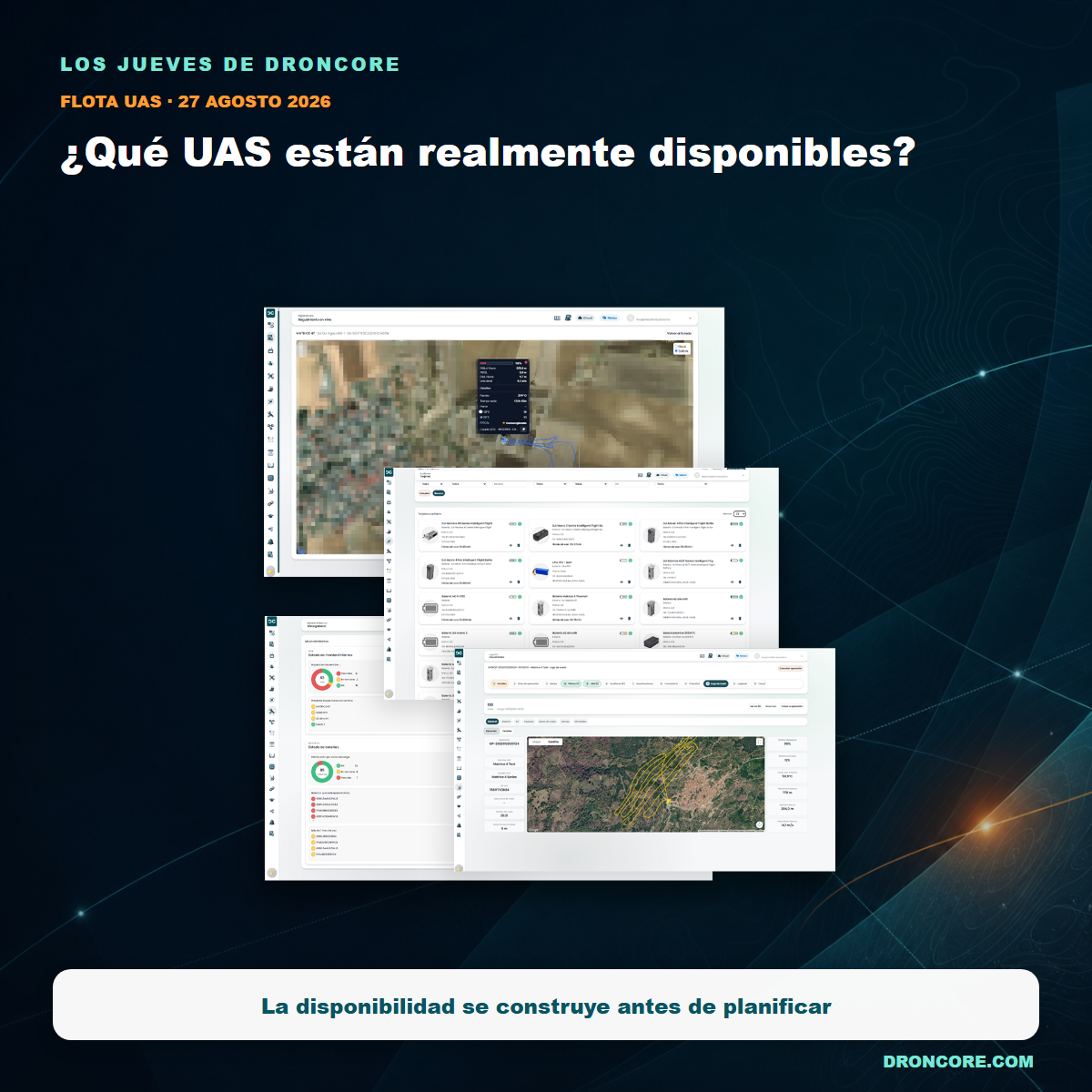 Estado de flota y disponibilidad de UAS en DRONCORE