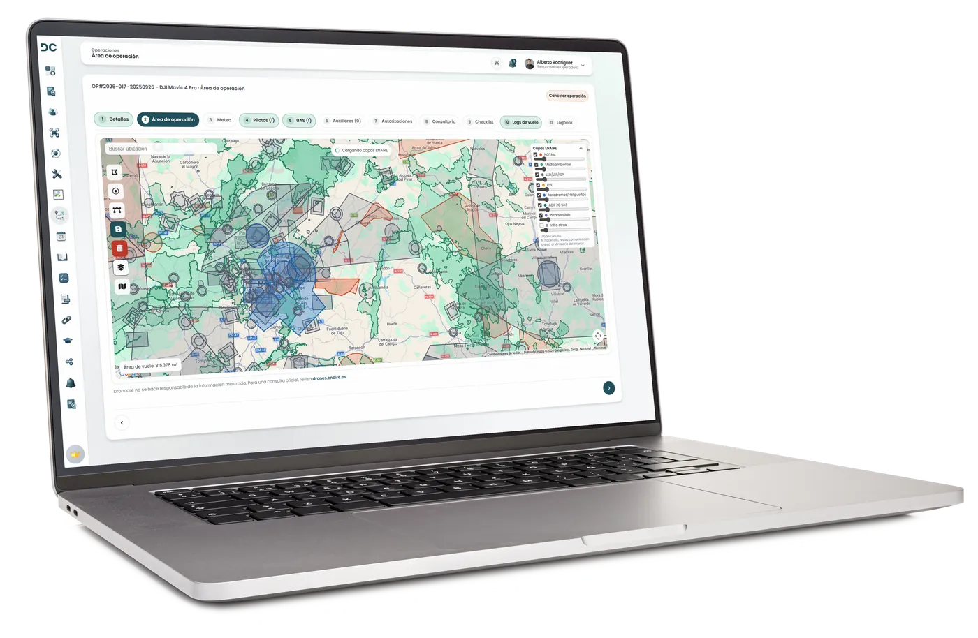 Planificación de operación UAS sobre mapa